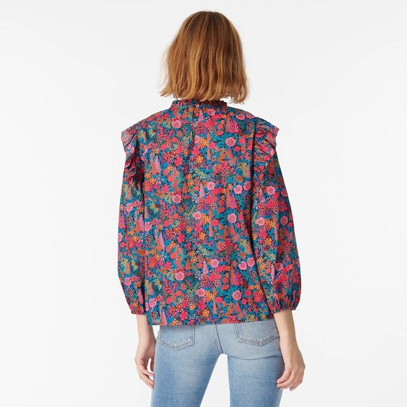 J. Crew Liberty Ciara Ruffleneck Flutter Sleeve Floral Top Pleated AR916 XS 0 - Picture 3 of 16